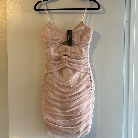 Posh Outlook Blush Swiss Dot Cutout Bodycon Dress - Picture 3 of 5